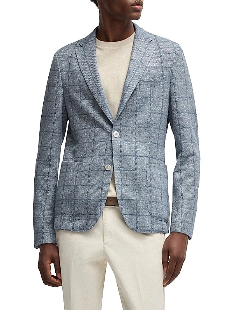 Slim-Fit Blazer in Checked Stretch Fabric