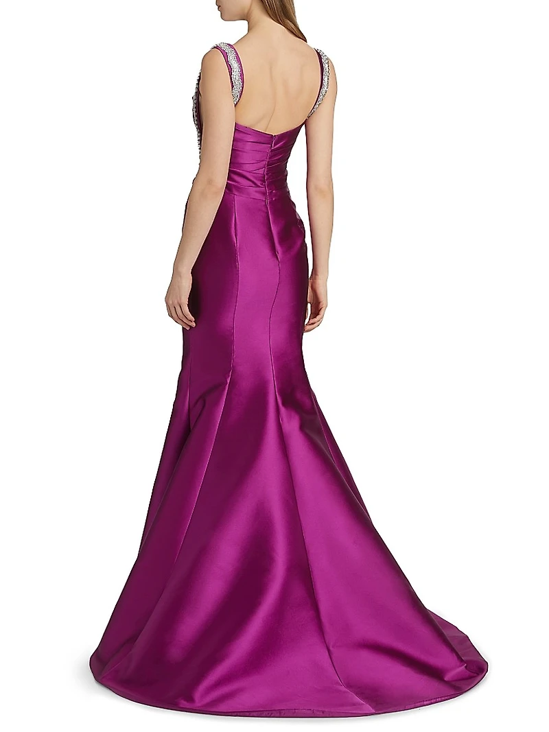 Satin Embellished Strap Trumpet Gown