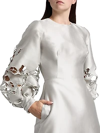 Satin Floral Cut-Out Bishop Sleeves Gown