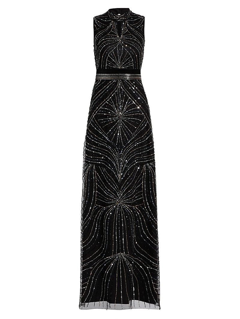 Sequined Velvet-Trimmed Gown