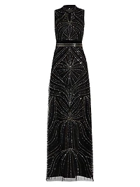 Sequined Velvet-Trimmed Gown