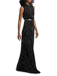 Sequined Velvet-Trimmed Gown