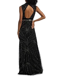 Sequined Velvet-Trimmed Gown