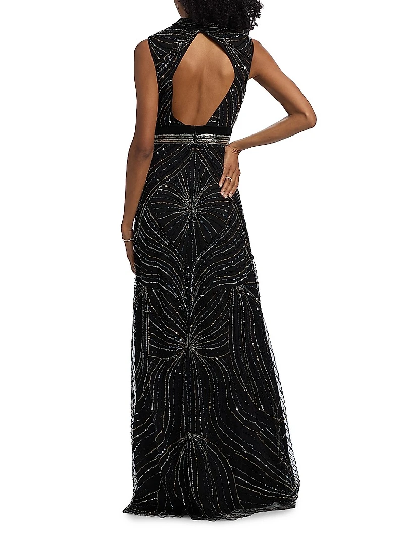 Sequined Velvet-Trimmed Gown