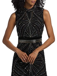 Sequined Velvet-Trimmed Gown