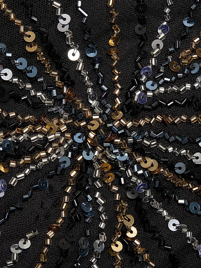 Sequined Velvet-Trimmed Gown