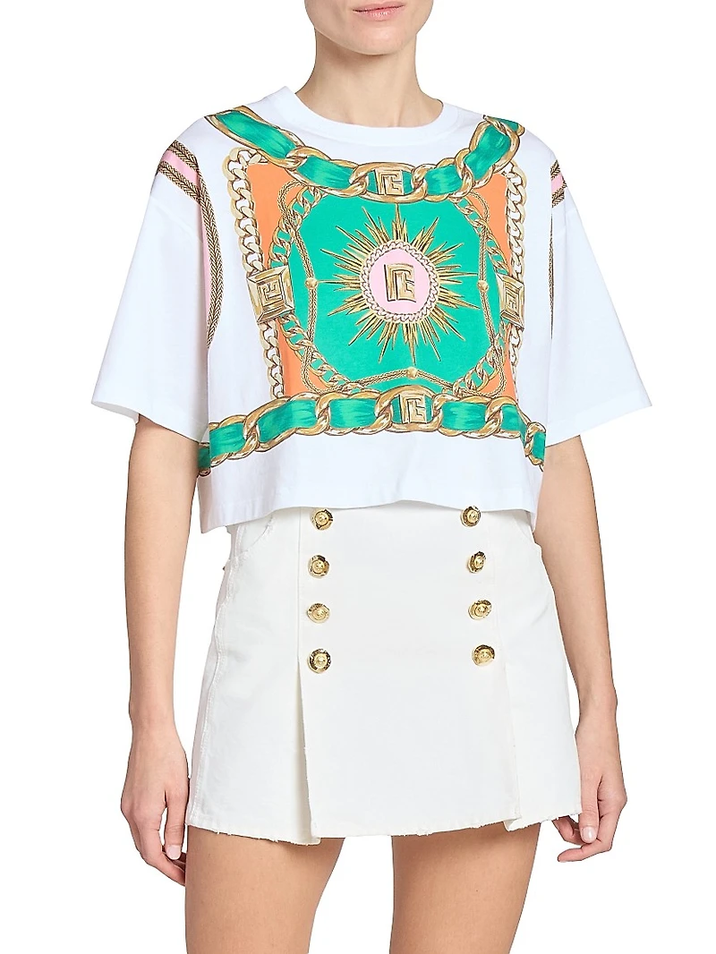 Foulard Print Cotton Crop T-Shirt