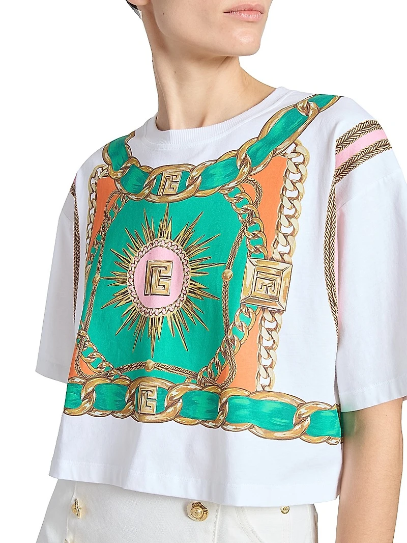 Foulard Print Cotton Crop T-Shirt