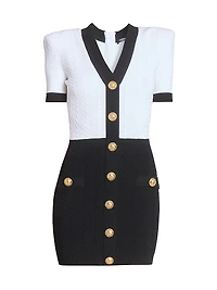 Two-Tone Torsade-Knit Short-Sleeve Minidress