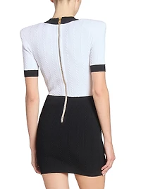 Two-Tone Torsade-Knit Short-Sleeve Minidress