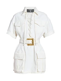 Belted Denim Short-Sleeve Minidress