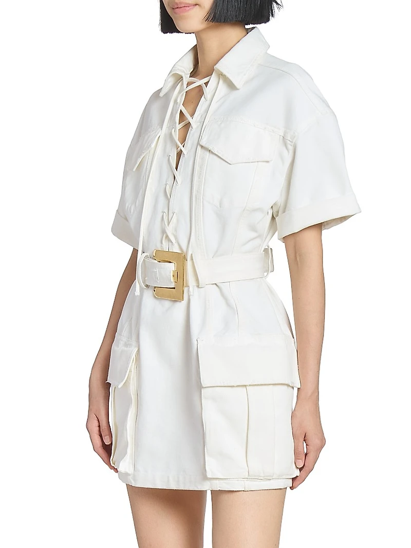 Belted Denim Short-Sleeve Minidress