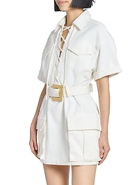 Belted Denim Short-Sleeve Minidress