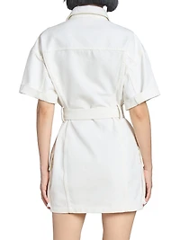 Belted Denim Short-Sleeve Minidress