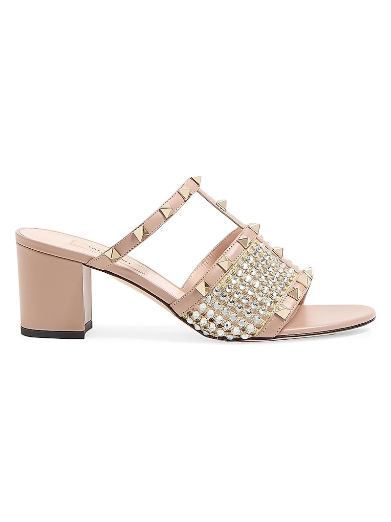 Rockstud Calfskin Slide Sandals 60MM
