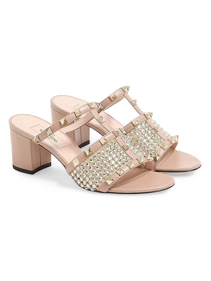 Rockstud Calfskin Slide Sandals 60MM