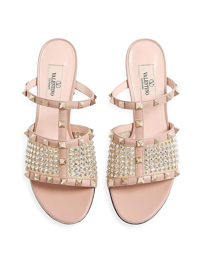 Rockstud Calfskin Slide Sandals 60MM