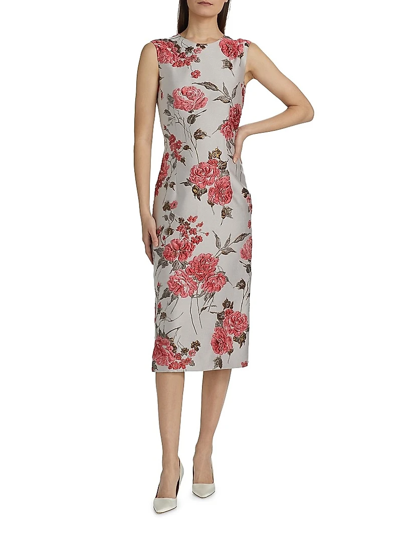 Floral Sleeveless Sheath Midi-Dress
