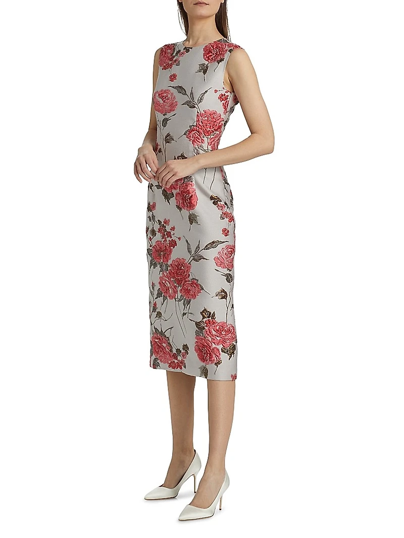Floral Sleeveless Sheath Midi-Dress