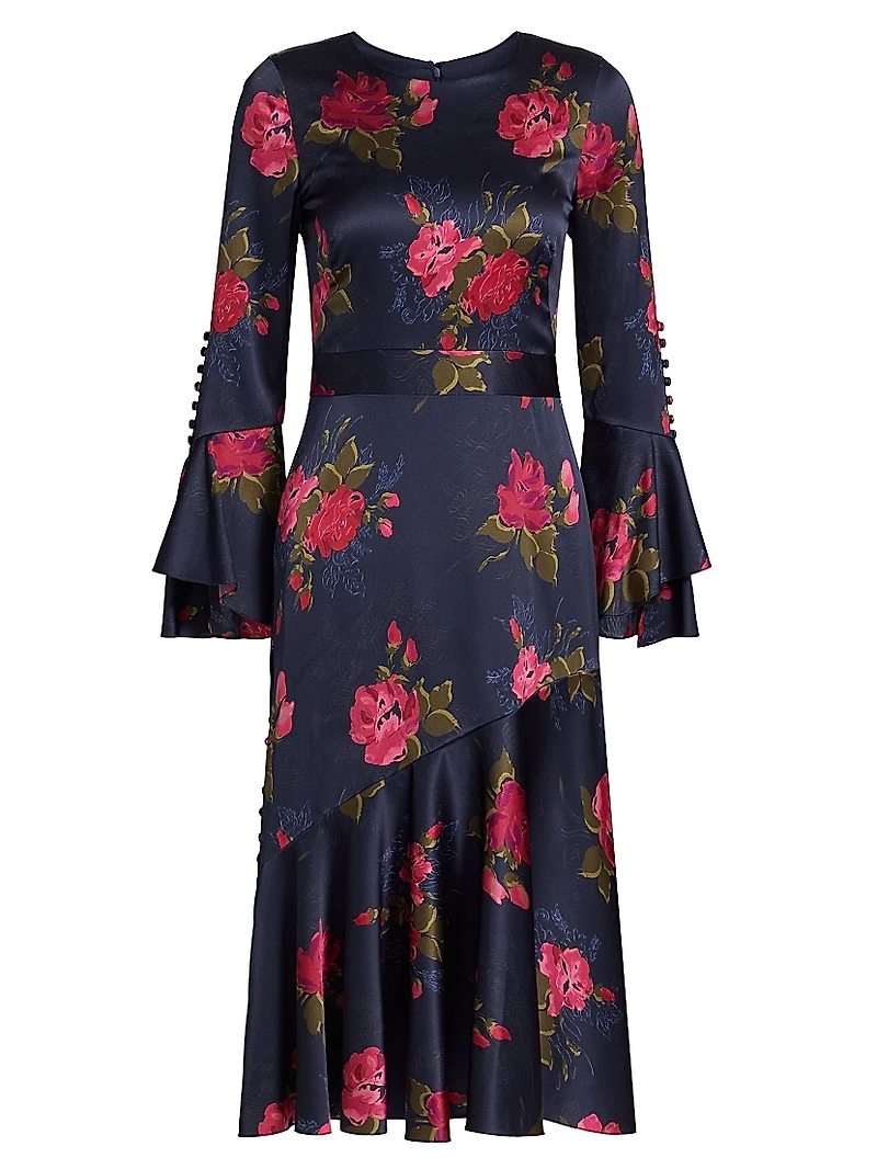 Rania Floral Stretch Silk Midi-Dress