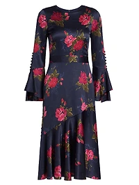 Rania Floral Stretch Silk Midi-Dress