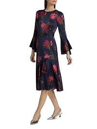 Rania Floral Stretch Silk Midi-Dress