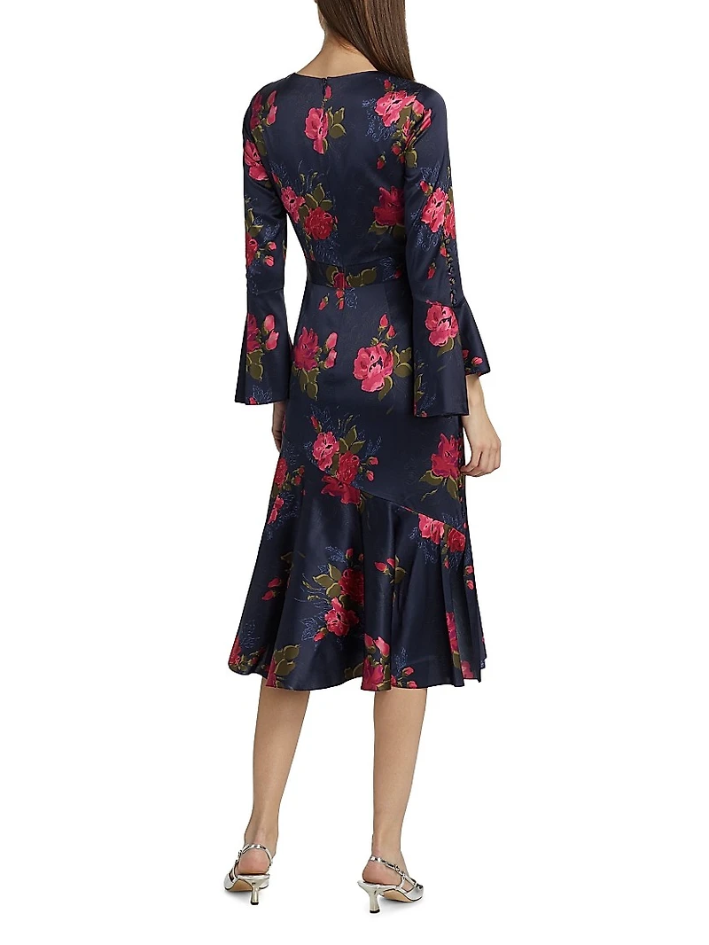 Rania Floral Stretch Silk Midi-Dress