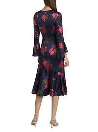 Rania Floral Stretch Silk Midi-Dress