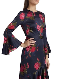 Rania Floral Stretch Silk Midi-Dress