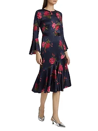 Rania Floral Stretch Silk Midi-Dress