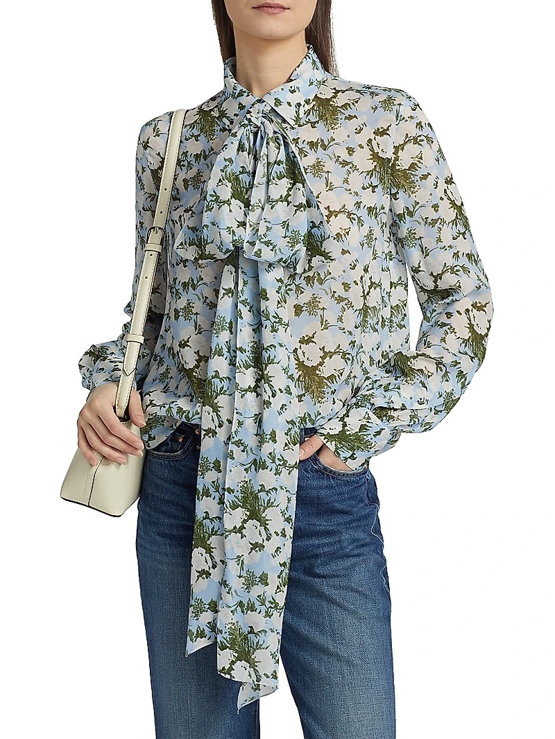 Printed Neck Tie Blouse