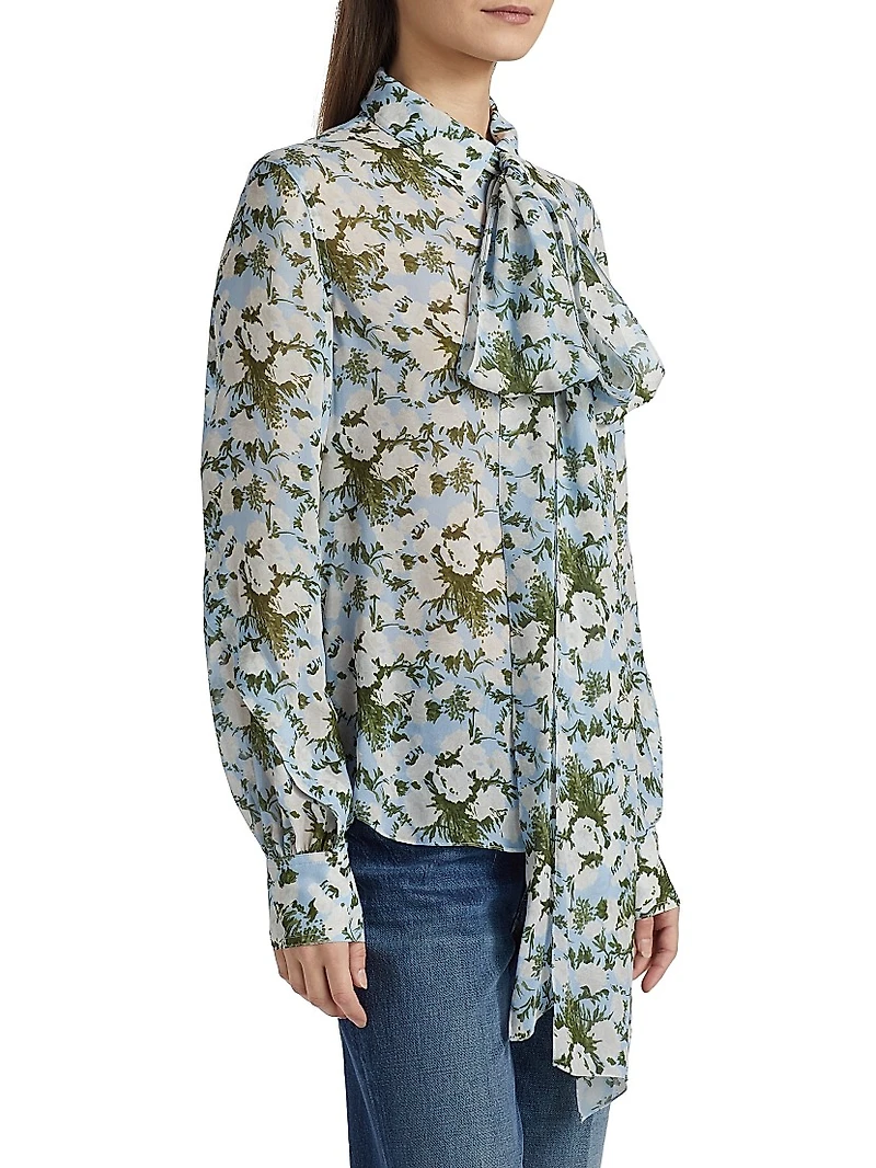 Printed Neck Tie Blouse