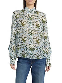 Printed Neck Tie Blouse