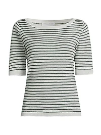 Striped Linen Knit Crewneck Sweater