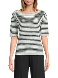 Striped Linen Knit Crewneck Sweater