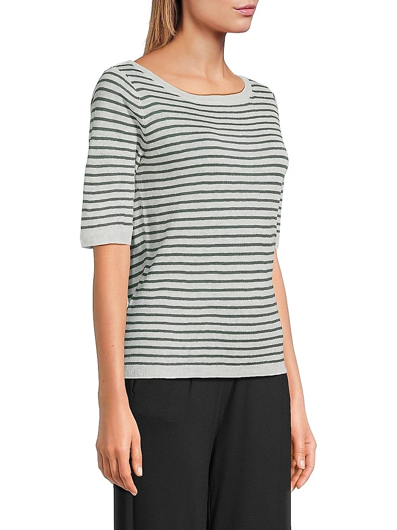 Striped Linen Knit Crewneck Sweater