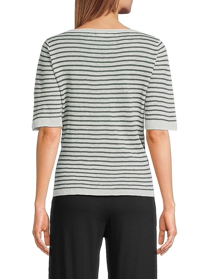 Striped Linen Knit Crewneck Sweater
