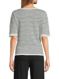 Striped Linen Knit Crewneck Sweater