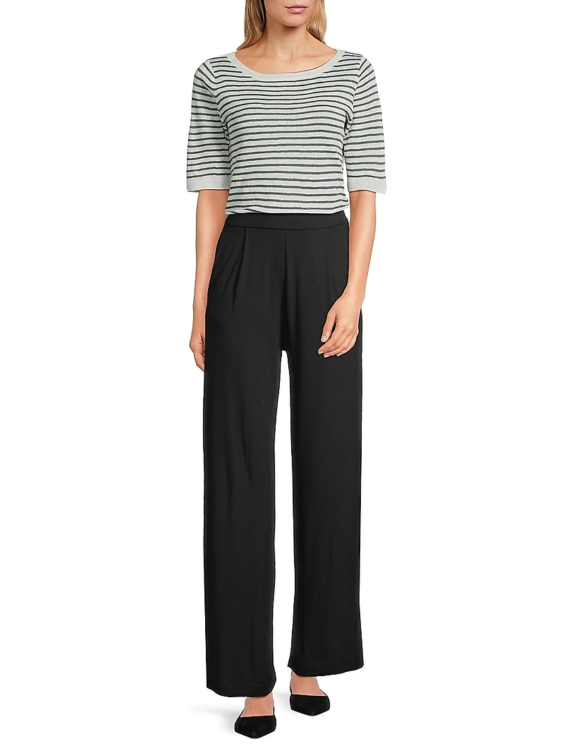 Striped Linen Knit Crewneck Sweater