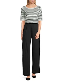 Striped Linen Knit Crewneck Sweater