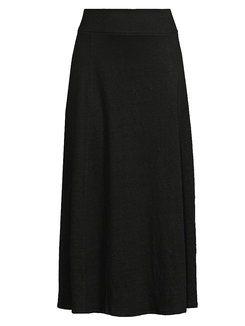 Stretch-Linen Flared Midi Skirt