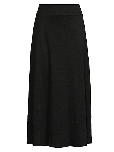 Stretch-Linen Flared Midi Skirt
