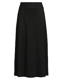 Stretch-Linen Flared Midi Skirt
