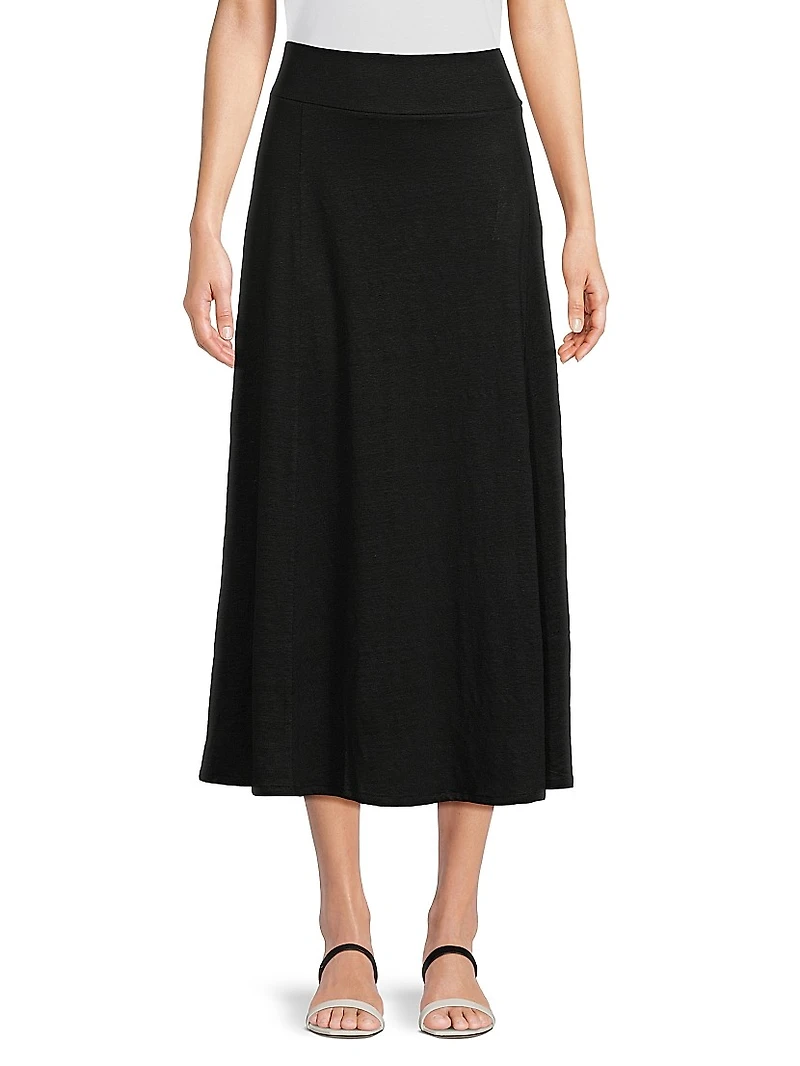 Stretch-Linen Flared Midi Skirt