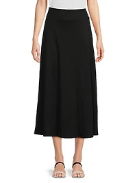 Stretch-Linen Flared Midi Skirt