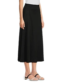 Stretch-Linen Flared Midi Skirt
