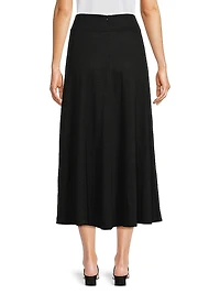 Stretch-Linen Flared Midi Skirt