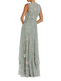 Evening Embellished Ruffled Mesh A-Line Gown
