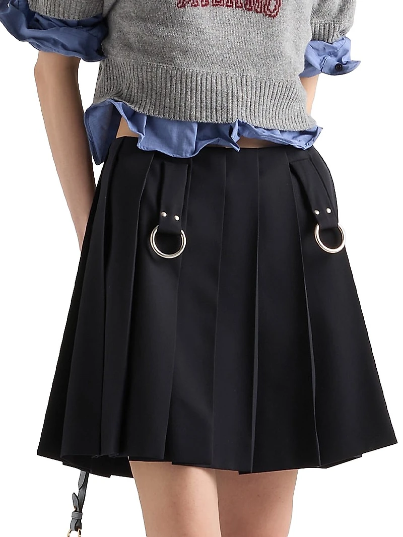 Pleated Gabardine Miniskirt