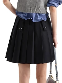 Pleated Gabardine Miniskirt